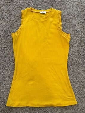Amalli Talli Women's Ruffle Sleeve Tank Top, Cotton/Spandex, Yellow, Sz Small